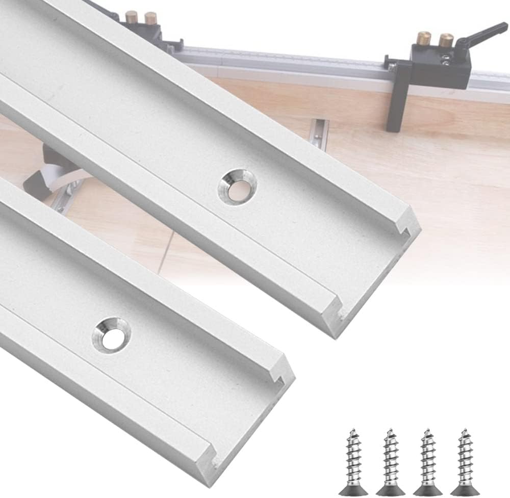 2 Pcs T-Track Slot, 400mm T-Slot Miter Track Jig Aluminum Alloy T-Track Fixture Slot Straight Edge Clamping Tool T-Slot Track with Self Tapping Screws for Woodworking Router Table Saw