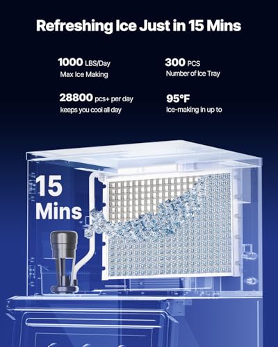 Image of VEVOR Commercial Ice Maker Machine, 1000LBS /24H Ice-Making Machine with 500LBS Stainless Steel Storage Bin, Auto Self-Cleaning Ice Maker with Touchscreen for Bar Cafe Restaurant Business Commercial