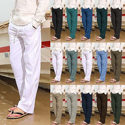 Mens Linen Pants Yoga Beach Loose Fit Lightweight Casual Summer Elastic Waist Drawstring Baggy Trousers with Pockets3
