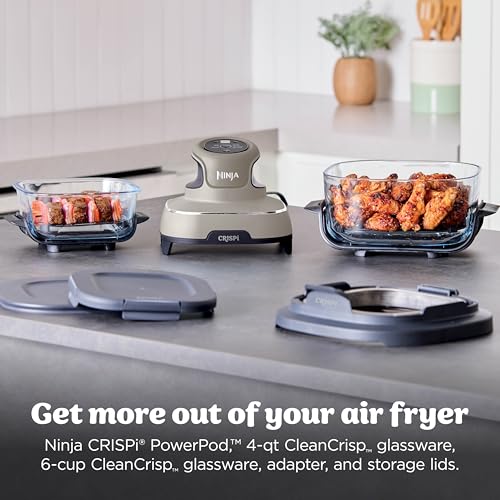 Ninja Crispi Air Fryer, Microwave, Freezer & Dishwasher Safe, Non Toxic Glass Portable Cooking System, 4 QT & 6 Cup Glass Containers with Storage Lids, Easy Meals, Air Fry, Bake, Stone, FN101ST #2