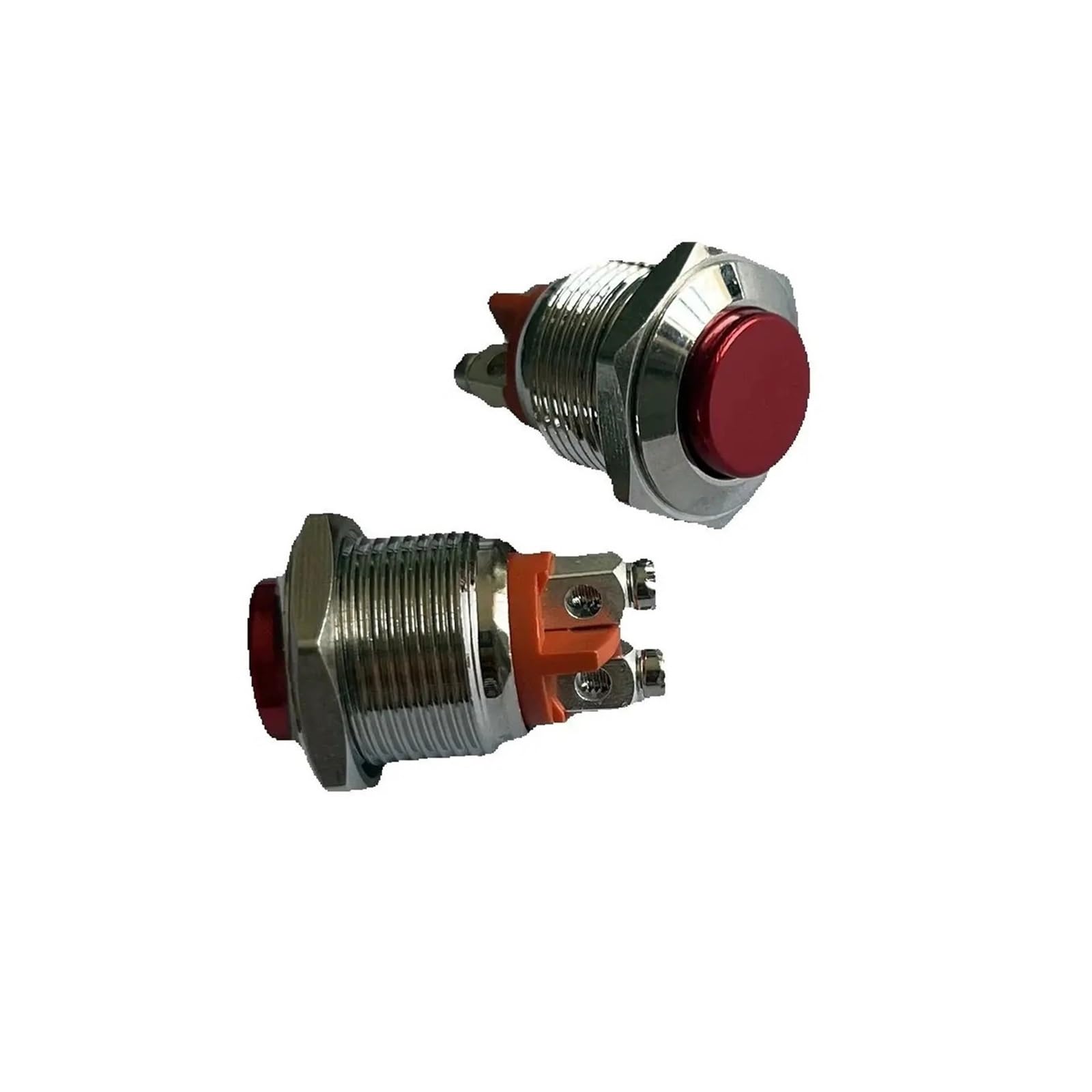 Interruptor NC de 16mm con retorno automático y botón convexo rojo impermeable IP65