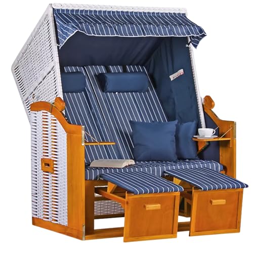 MR. DEKO® Strandkorb Ostsee Volllieger 2-Sitzer Royal Blau Weiß |...
