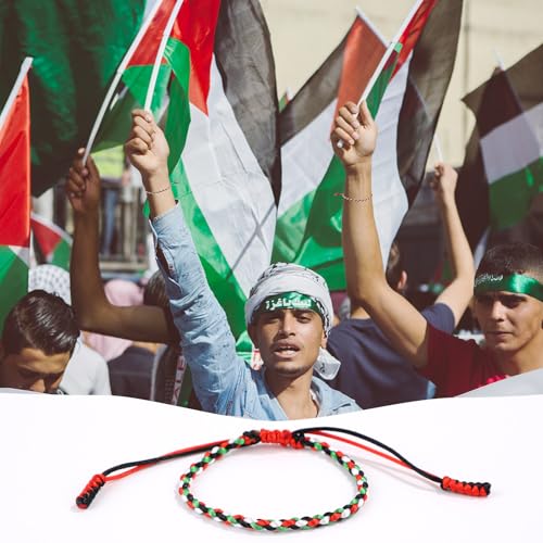 2pcs Palestine Handmade Bracelets, Adjustable Palestine String Bracelet Thin-Styled Braided Bracelet Palestine Flag Bracelet Rope Wrap Wristband for Men Women4