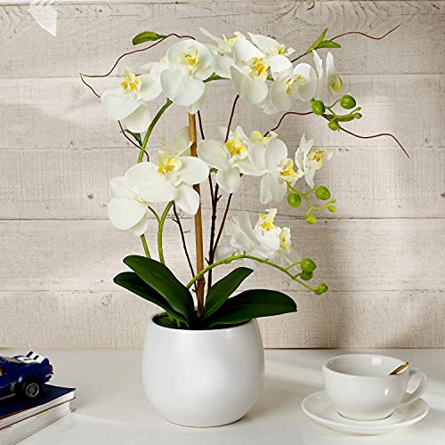 Orchid White Artificial Orchid Plant Fake Orchid Faux Orchid White Orchid Flowers Artificial for Kitchen Home Decor Wedding Party Hotel Decoration Artificial Flower Arrangements Table centerpieces
