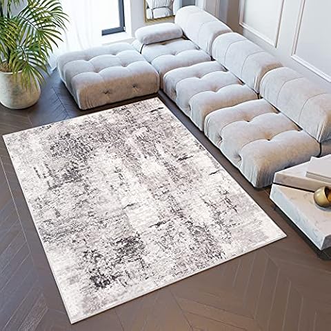 TAPISO Sky Teppich Kurzflor Modern Beige Grau Hellgrau Vintage Meliert Verwischt Design Wohnzimmer Schlafzimmer 3D Optik ÖKOTEX 300 x 400 cm Cover