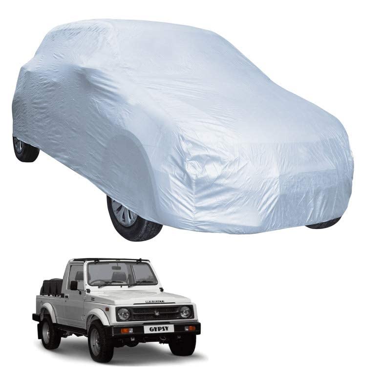 Image of Auto Hub Car Cover Compatible with Maruti Gypsy with Mirror Pocket, Water Resistant, Triple Stitched, Gypsy Car Cover- Plain Silver