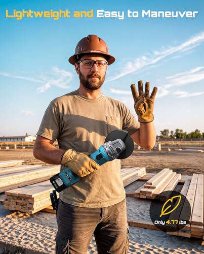 Image of SEESII Cordless Angle Grinder 4-1 /2 Inch, 21V Brushless Battery Grinder Tool with 2X 4.0Ah Batteries, 10000RPM for Metal Cutting, Grinding, Polishing, Rust Removal (Blue)