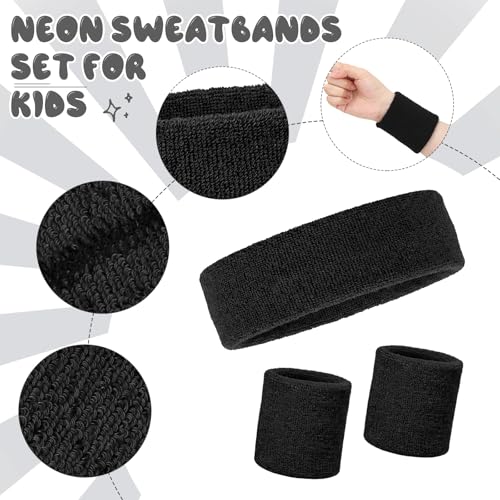 Image of Bememo 36 Pcs Neon Sweatbands Set Soccer Party Favors Cotton Headbands Wristband Sweat Bands Soccer Mom Essentials for Football Fans Sporting Events 80 90s Glow Party