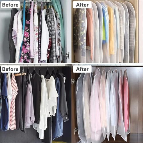 Hanging Garment Bag 5/10Pcs Dustproof Garment Covers Bags with Zip Washable Reusable Clothes Storage Bag Waterproof Clothes Cover Clear Garment Bag(10Pcs)2