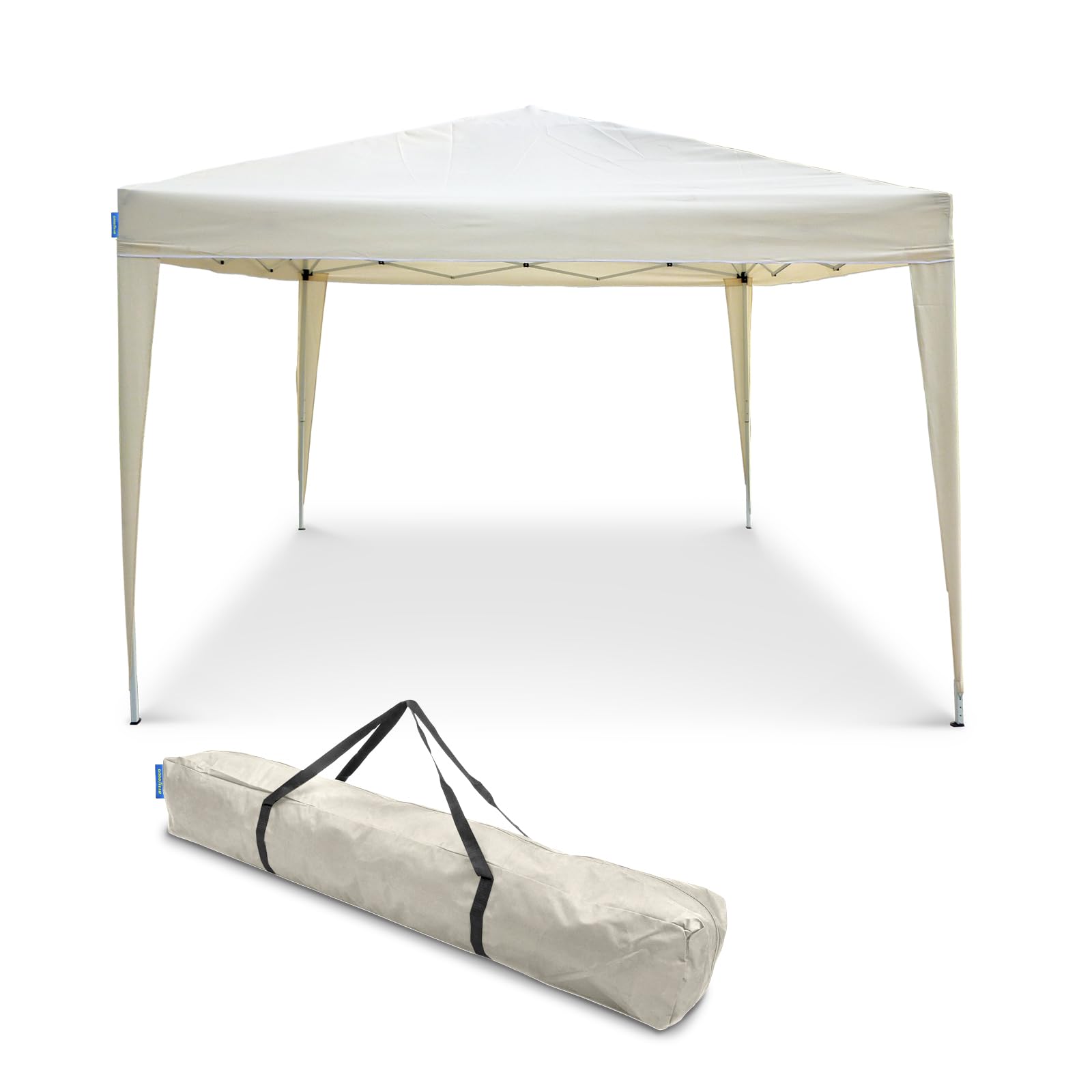 Goodyear - Carpa Plegable 3x3 m Beige, Gazebo con Bolsa de Transporte y 4 Cortavientos, Tela Repelente al Agua, Estructura Metálica para Jardín, Terraza, Playa o Camping