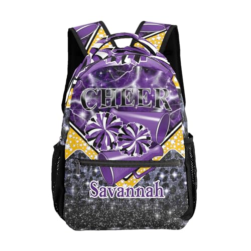 Cheerleader Backpack Cheer Bag Backpack Custom School Shoulders Bookbags for Sports Party(Dark Purple Black Gold)
