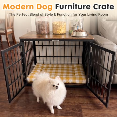 Image of NEWBULIG 38 Inch Dog Crate Furniture for Small Dogs, Space Saving Pet House End Table with Double Lock Door, Heavy Duty Indoor Kennel for Living Room, Black & Rustic Wood