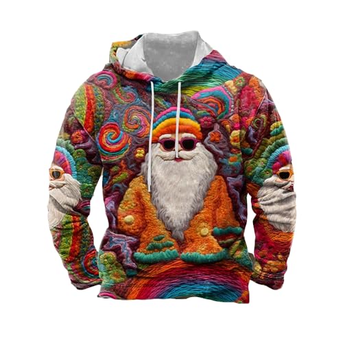 Vintage Santa Colorful Shirt Men Ugly Christmas Hippie Santa Hoodie Sweatshirt