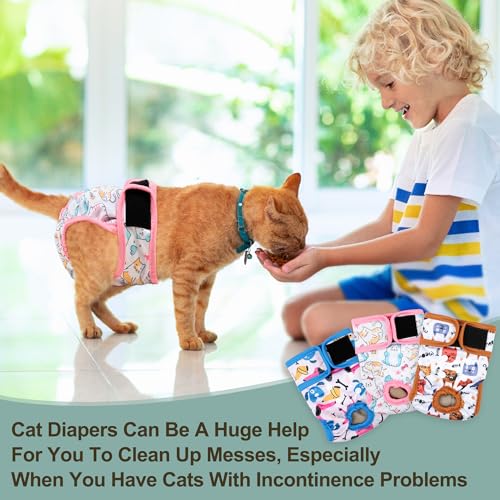Image of Reusable Cat Diapers 3 Pack with Good Absorbency Kitten Diapers for Female Cats Small& Male Cat Easy to Put on Adorable Secure Fit M