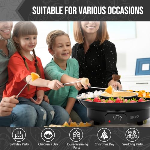 Image of Chocolate Melting Pot Electric Chocolate Fondue Set with 6 Forks | 3-Section Food Trays with 6pcs Dipping Forks Perfect for Chocolate Housewarming Christmas Party Gifts (Black)
