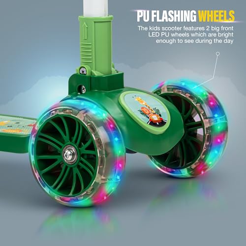 Image of Baybee Kitty Kick Scooter for Kids | Foldable 3 Wheel Kid Scooter with 4 Height Adjustable Handle & Brake | Skate Scooters with LED PU Wheels | Runner Scooters for Kids 3 to 10 Years Boy Girl (Green)