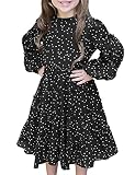 Ferlema Girls' Dresses Crew Neck Puff Sleeve Solid Color Party Swing Pockets Dress with Zipper Back