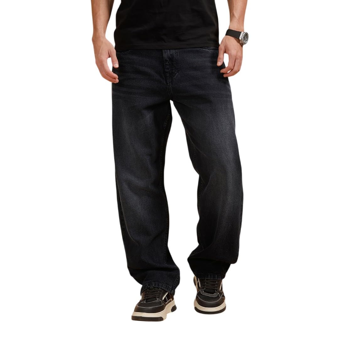 wrogn Men's Pure Cotton Jeans | Faded | Loose Fit | Black | 34-picture-30