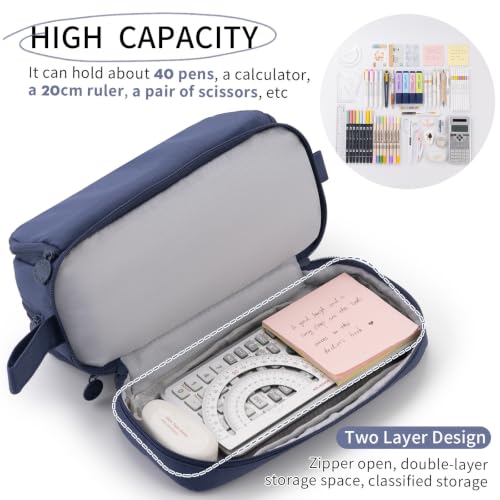 Image of CICIMELON Large Capacity Pen Pencil Case with 4 Compartments, Multi-Slot Pencil Pouch Bag Aesthetic School Supplies Organizer for Teen Girls, Women, Adults (Navy)