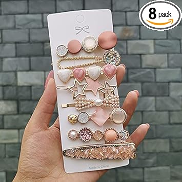 TRENDYTROTTERS 8 Pis Korean Style Pearl Barrettes Womens Set Hairpin Korean Style Hair Clip Marble Alligator bobby pins Duck-billed Headdress Jewelry Hair Accessories set (Geometric)
