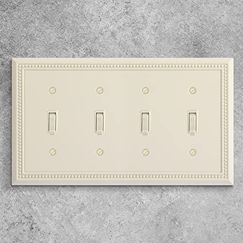 Image of Henne Bery Sunken Pearls Heavy Duty Decorative Wall Plate Switch Plate Outlet Cover (Quad Toggle, Light Almond)