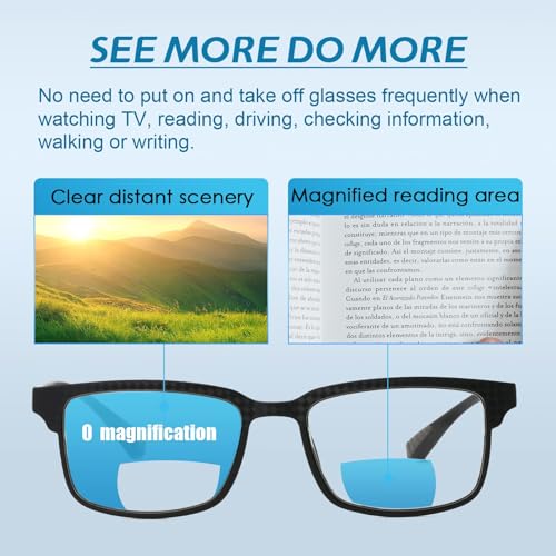 Image of CARA 2 Pack Premium Bifocal Reading Glasses for Men, Super Light TR90 Frame Women Small Line Computer Eyeglasses, Far and Near Dual-use Readers Black Blue 3.0x