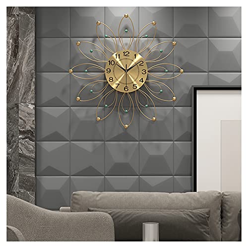 Grande horloge murale en métal doré 19,6 pouces horloge salon 3D quartz