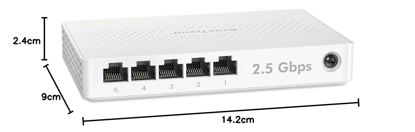 BrosTrend 2.5G Switch Ethernet 5 Ports, Switch RJ45 2.5Gb Unmanaged, 5X 2.5G Base-T Ports, Commutateur Réseau Compatible avec 100/1000/2500Mbps PC NAS, Plug-and-Play sans Ventilateu, Protection à Vie