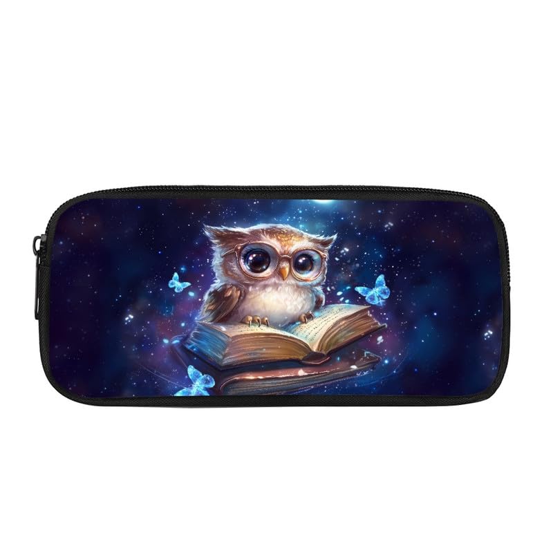 Kuiaobaty Smart Owl Print Pencil Case for Girls Kids School Stationary Bag, Starry Butterfly Owl Bird Pencil Pouch Zipper Pen Pouch — image 1