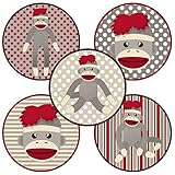 Sock Monkey Sticker Labels by Adore By Nat - Kids Boy Girl Birthday Baby Shower Party Favor Labels - Set of 50