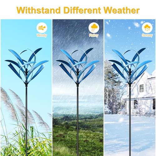 LimeHill Wind Spinner for Yard and Garden - Large Metal Kinetic Wind Sculptures for Outdoor Decorations (Blue Magnolia)