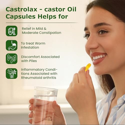Image of Castrolax Castor Oil Capsules for Constipation Relief - 60 Soft-Gel Capsules | Pack 2, 700mg Per Capsule