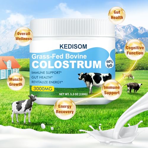 Image of Grass-Fed Bovine Colostrum Supplement Powder - 60% High IgG 3000 mg for Gut Health, Immune Support - Easy to Mix Natural Liposomal Colostrum Superfood, Unflavored, 50 Servings