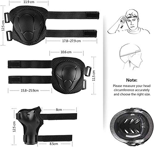 KAMSANG Protective Gear Set with Knee Elbow Pads and Wrist Guards, Kids Adjustable Helmet Set for Bike Skateboarding Roller Blading Scooter Riding Bicycling Roller Skating and More (Black, Small) - Thumbnail 2