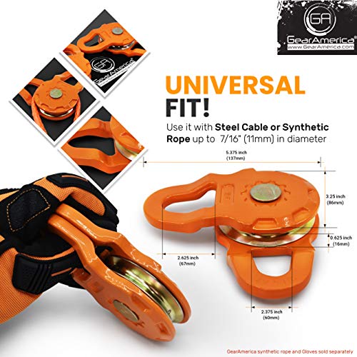 GearAmerica Smart Snatch Block for ATV or UTV (Side-by-Side) | 24,000 LBS (12T) MBC and 12,000LBS (6T) WLL | Winch Pulley for Synthetic Rope or Steel Cable up to 7/16" (11mm) & Winches up to 12K LBS