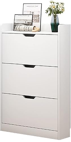 MYSNKU Armario de zapatos para entrada blanco estrecho zapatero abatible para zapatos organizador de zapatos de madera de 3 niveles para el hogar y