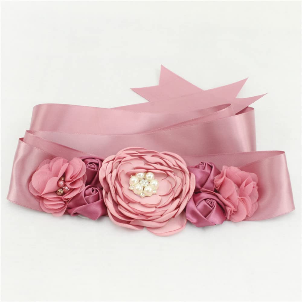 CHANYI Gürtel für Damen Kleid Frauen Elegante Satin Blume Schärpe Handgemachte Perle Bund Brautband Cummerbunds Hochzeit Kleid Hüftgurt