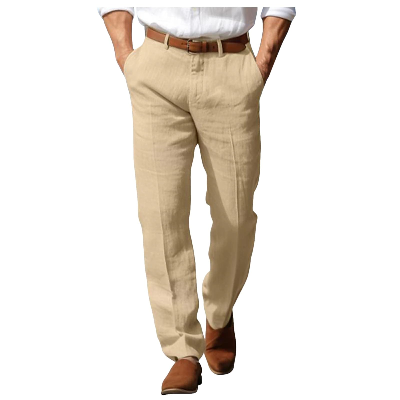 Pantalon en Lin Homme Coton été léger Respirant décontracté Plage Vacances Tenue été Chic Taille élastique Cordon A294