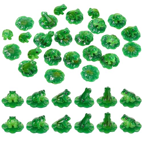 lasuroa 20pcs Resin Mini Frogs + 20pcs Mini Lotus Leaves