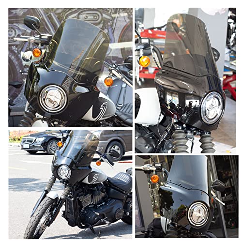 Image of FATECIM Motorcycle 5.75 inch Headlight Fairing with 15 inch Smoke Windshield Windscreen & 48-58mm Mounting Kit Headlight Extension Block For Harley 2018 2019 2020 2021 2022 Softail FXBB Street Bob