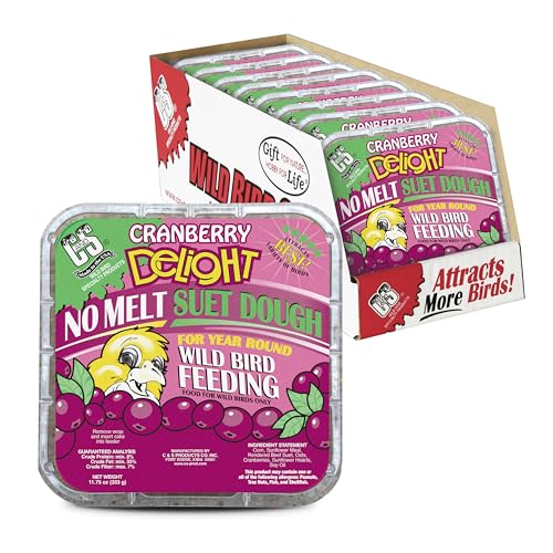 Image of C&S Cranberry Delight No Melt Suet Dough, Suet Cakes for Wild Birds Including Robins, Blue Jays, Bluebirds, Tanagers, Thrushes and More, 8 Pack