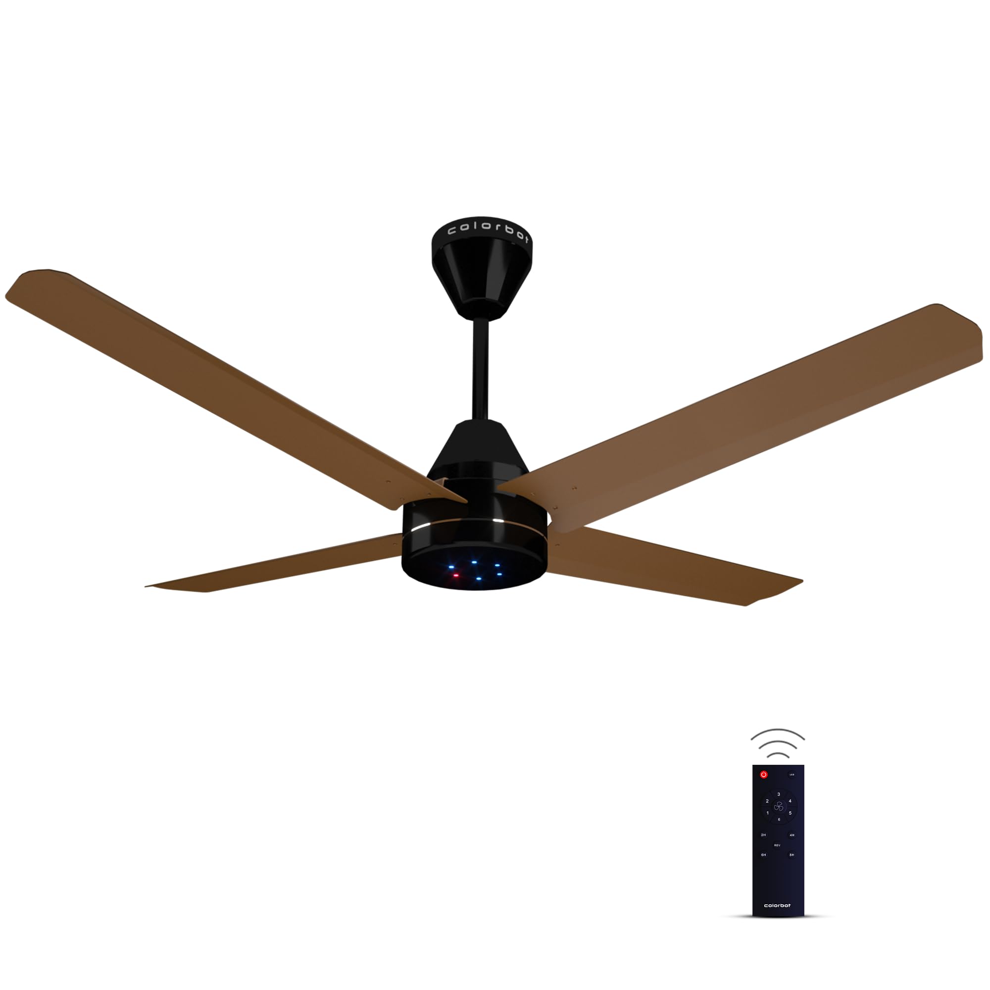 Colorbot Stella Quad 4 Blade BLDC Ceiling Fans 1200mm | BEE 5 Star Rated | Save up to 65% | Remote Control (Boost, Timer, LED, Reverse Mode) | 4 Years Warranty (Urban Oak)