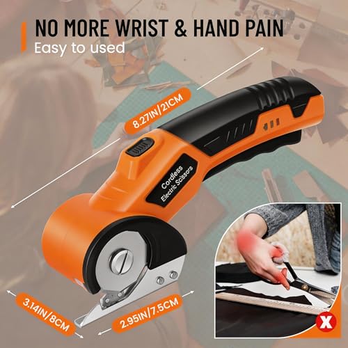 Image of Electric Scissors, Cardboard Cutter, With LED Light, High-Efficiency Brushless Motor, 2000mAh Battery, Tungsten Steel Blade, Suitable for Cloth, Cardboard, Carpet Wire Rope Cutters Orange