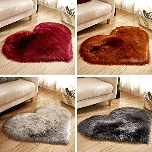 Firlar Imitation Wool Rugs Shaggy Carpet Mat, Faux Plush Floor Mattress Blanket Cushion Pad, Fluffy Sheepskin Area Rug Super Soft Heart Shaped Rugs, Non Slip Bedroom for Home Living Room Decor, Grey