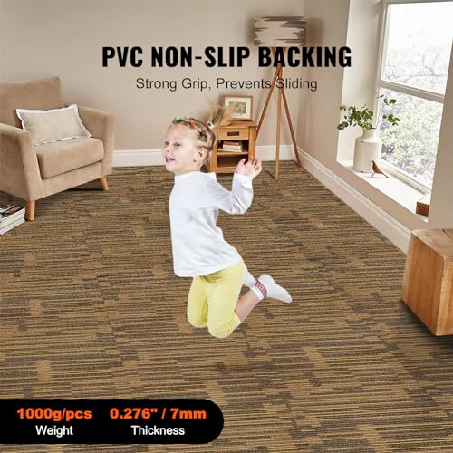 Image of VEVOR Carpet Tiles Reusable, 20 inchx 20 inch Carpet Squares with Padding Attached, Soft Padded Carpet Tiles, Easy Install DIY for Bedroom Living Room Indoor Outdoor (16 Tiles, Mixed Brown)