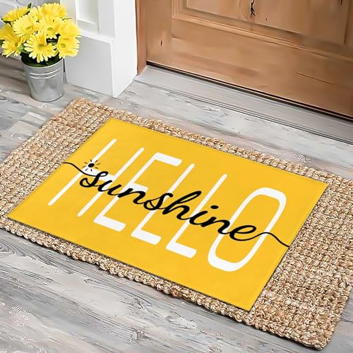 HANXIG Hello Sunshine Door Mat Summer Doormat 17 X 29 Inch Yellow Doormat Decorative Entrance Mat Non-Slip Rubber Backing Floor Mat Washable Seasonal Spring Welcome Rugs for Indoor Outdoor