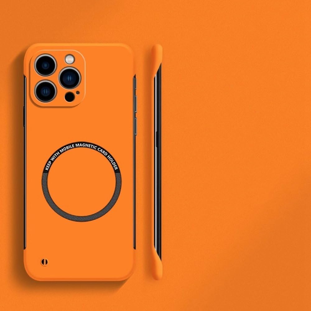 【Iphone15】超薄型フレーム マグセーフ対応　オレンジ Amazon.co.jp: 超薄型ハードPCマグネットフレームレス電話ケース