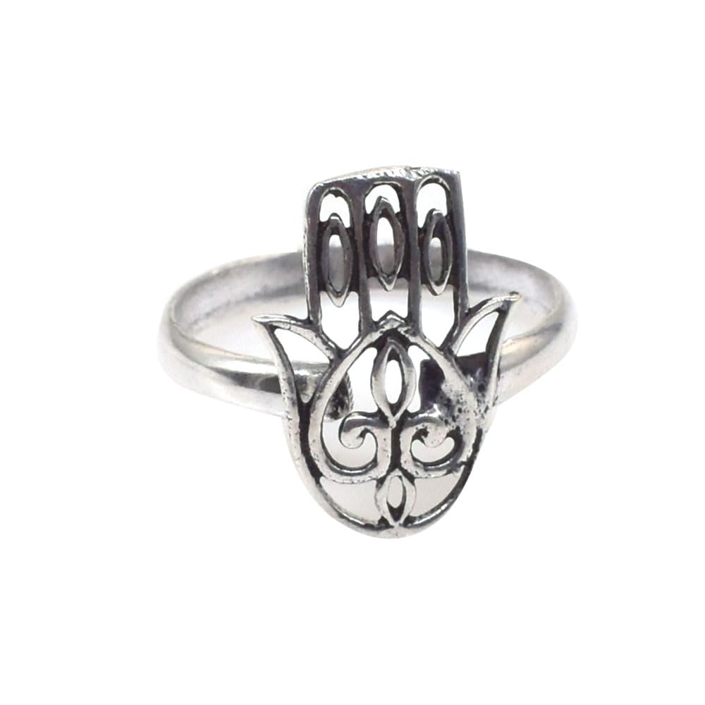 ridvik Women's Filigree Hamsa Ring Hand Of Fatima Ring Silver Plated Jewelry Adjustable Ring-picture-0