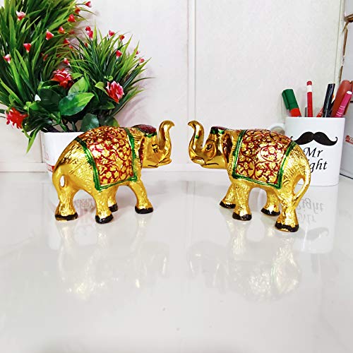 Image of KridayKraft Metal Elephant Small Size Multicolor 2 pcs Set for Showpiece Enhance Your Home,Office & Table and Gift for Have House Warming Anniversaries, Birthday...