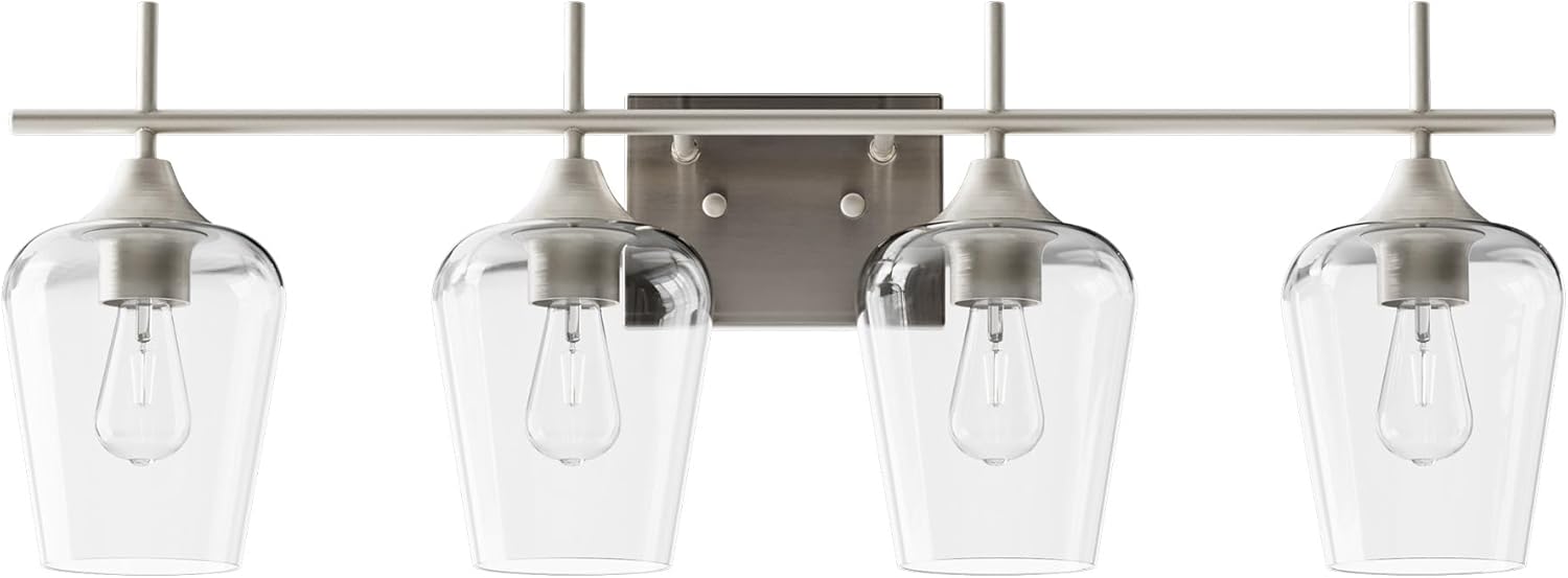 VONLUCE Bathroom Vanity Light, 4-Light Bathroom Light Fixture Over Mirror, Vanity Light Fixtures with Clear Glass, Modern Wall Sconce for Bathroom Bedroom Hallway Kitchen, Brushed Nickel